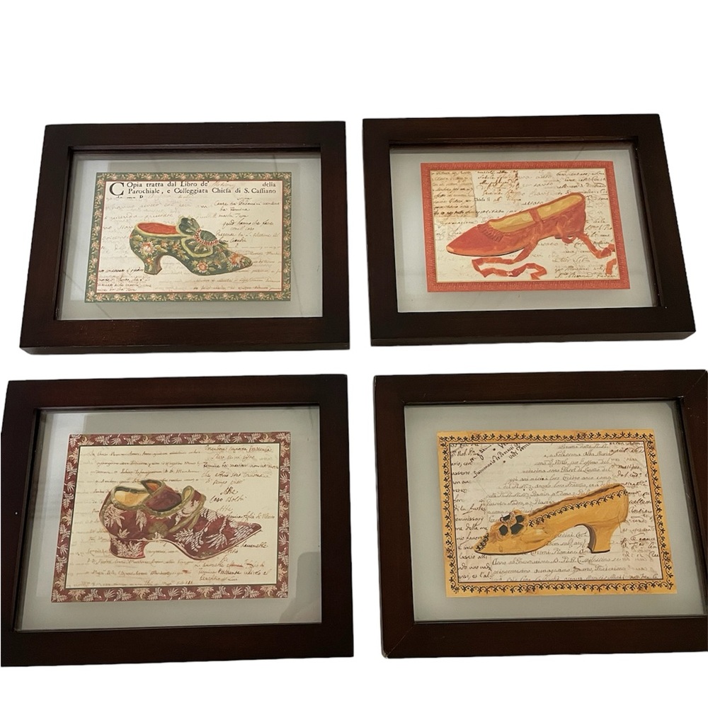 Set of 4 Framed Victorian Shoe Prints In Floating Glass